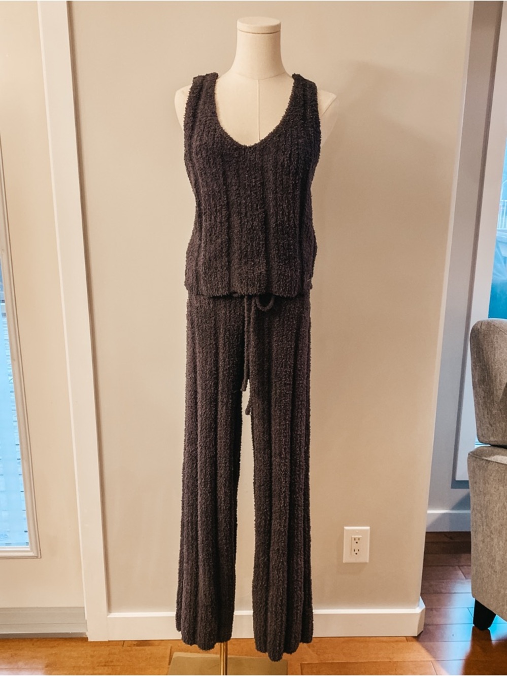 La Vie En Rose Charcoal Knit Tank & Wide-Leg Pants Set